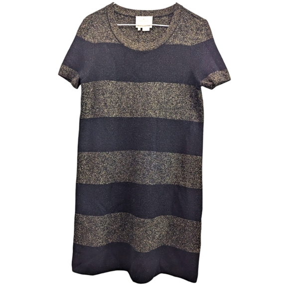 KATE SPADE Freyda Sparkle Stripe Wool Blend Knit Black Gold Dress Sz M 388$ - Picture 3 of 6